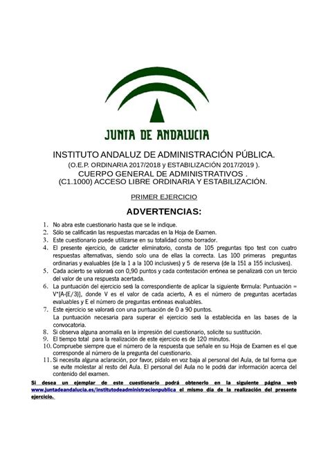 Examen Administrativo Junta Andalucía 2021 Exámenes Selectividad De