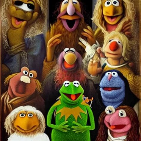 Realistic Painting Of Muppets At Church In The Style Stable