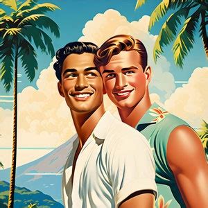 HAWAIIAN LOVERS Vintage Style Poster Romantic Gay Lgbtq Art Print Tropical Scenery Etsy