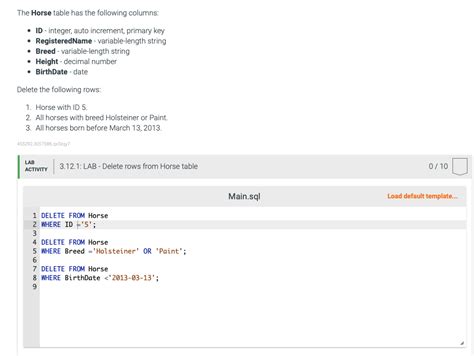 Solved The Horse Table Has The Following Columns Id