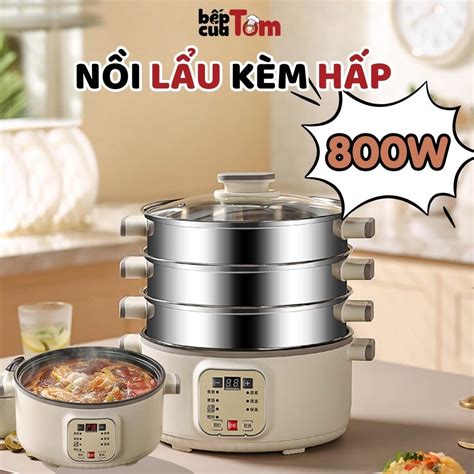 Multi Function Electric Hot Pot With 3 Layer 4 In 1 Steamer Rack 800w Capacity Genuine 3 Layer