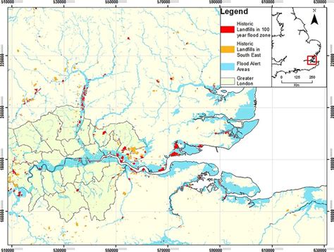 Historic landfills within the Environment Agency flood alert area on ...