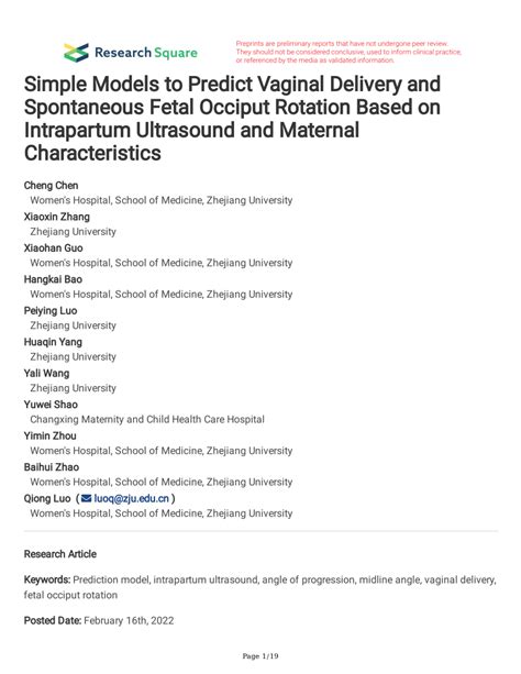 Pdf Simple Models To Predict Vaginal Delivery And Spontaneous Fetal