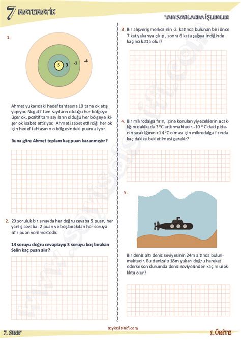 7 Sınıf Matematik Tam Sayı Problemleri Ders Notu Konu Özeti Derslig