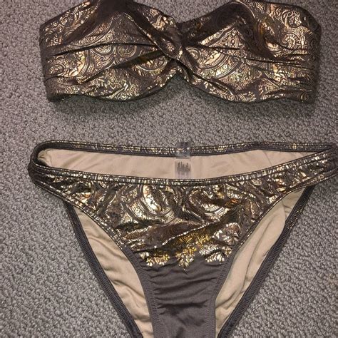 Victorias Secret Strapless Bikini Gold Swim Gem