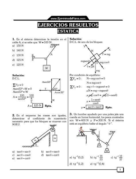 Est Tica Ejercicios Resueltos Ejercicios Resueltos Estatica En El