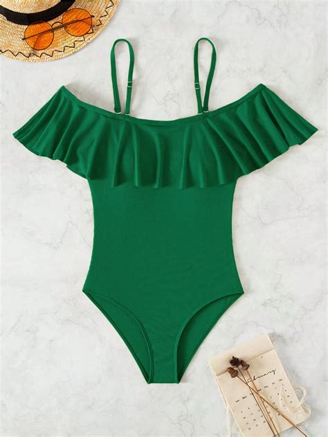 Ruffle Trim One Piece Swimsuit Shein Usa