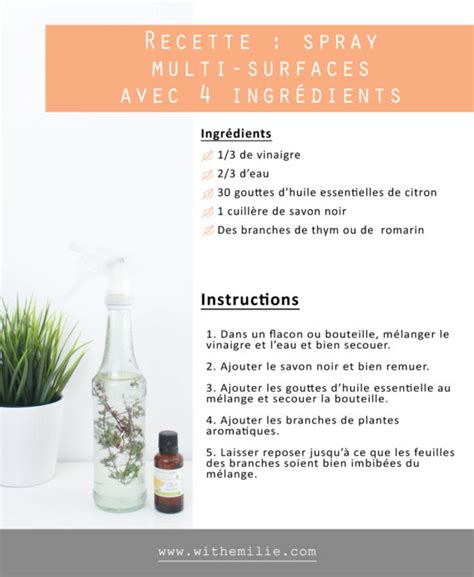 Recette Spray Nettoyant multi surfaces fait maison avec 4 ingrédients