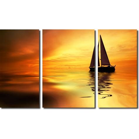 Quadro Decorativo Paisagem Barco Velejando No Mar Fim De Dia Pe As