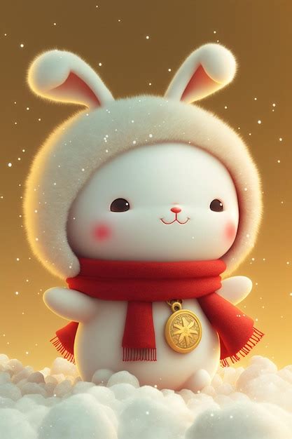 Premium Ai Image White Rabbit Wearing A Red Scarf And Hat Generative Ai