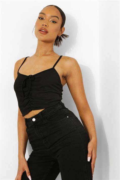 Ruched Front Strappy Crop Top Boohoo