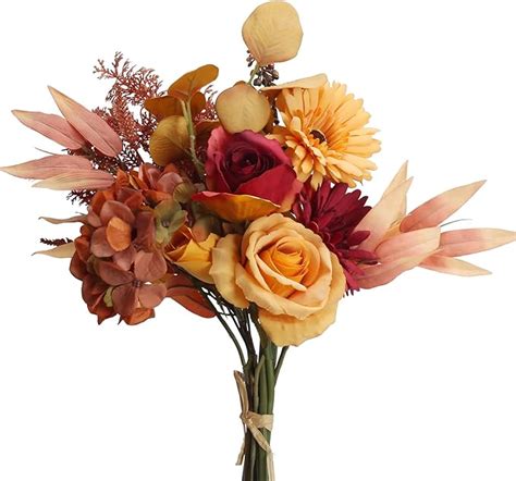 Huaesin Artificial Flowers Burnt Orange Silk Flowers Bouquet Faux