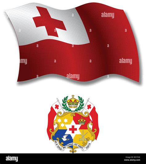 Tonga Sombra Textura Ondulada Bandera Y Escudo Contra Fondo Blanco