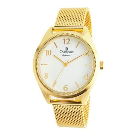 Relógio Champion Dourado Feminino Kit Semijoias Elegance CN25172B