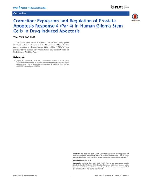 Pdf Expression And Regulation Of Prostate Apoptosis Response 4 Par 4 In Human Glioma Stem