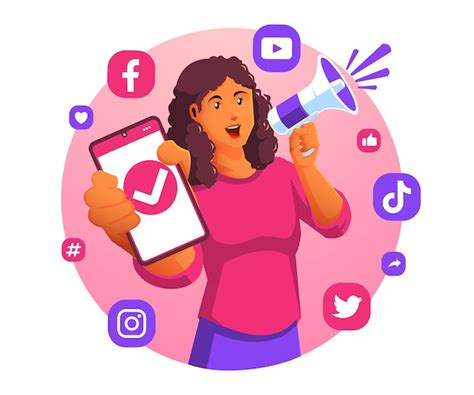 Concepto De Marketing En Redes Sociales Con Una Mujer Sosteniendo Un