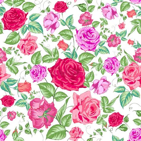 Seamless Pattern With Pink Roses Vector Illustrat Stock Vector