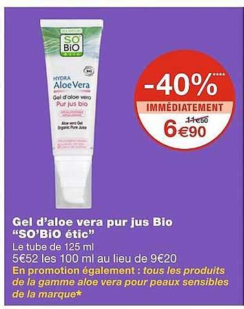 Promo Gel D Aloe Vera Pur Jus Bio So Bio Tic Chez Monoprix