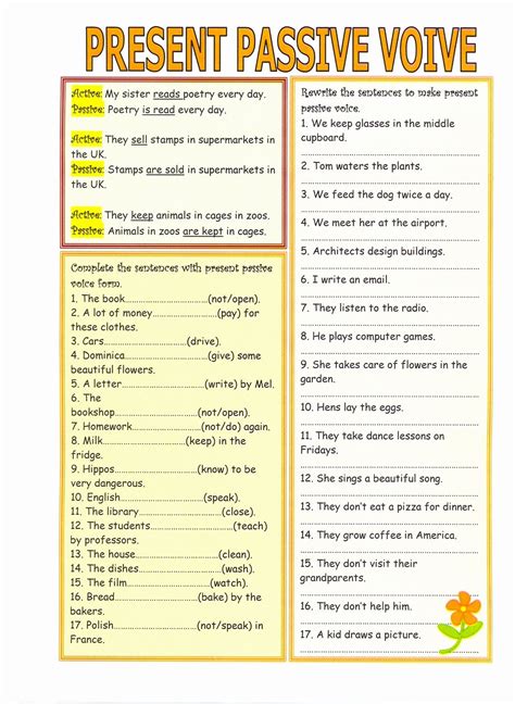 Active Passive Voice Worksheets Passive Tense Grammar Chessm