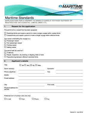 Fillable Online Maritimenz Govt Application For A Permit To Make A