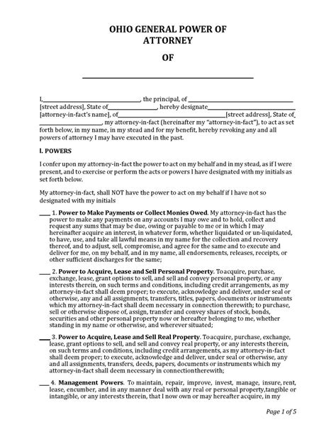 Free Ohio Power Of Attorney Forms Pdf Word