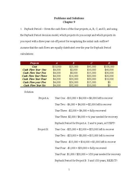 Project Managmt Cash flow & payback period - Problems and Solutions