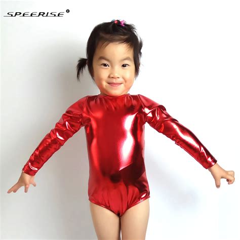 Wholesale Shiny Metallic Girls One Piece Leotards Long Sleeve