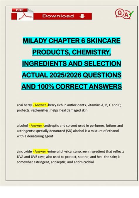 MILADY CHAPTER 6 SKINCARE PRODUCTS, CHEMISTRY, INGREDIENTS AND