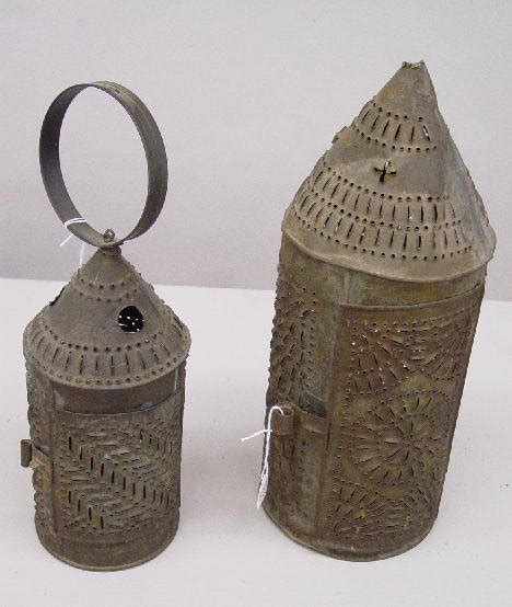 Two Punched Tin Paul Revere Lanterns Cylindrical