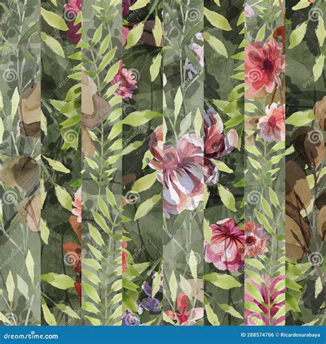 Watercolor Painting Of Leaf And Flowers Seamless Pattern Background