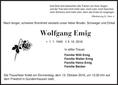 Traueranzeigen Von Wolfgang Emig Vrm Trauer De