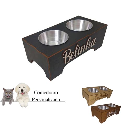 Comedouro Para Cachorro Gato Em Comedouro Elevado Tigela Inox Mdf