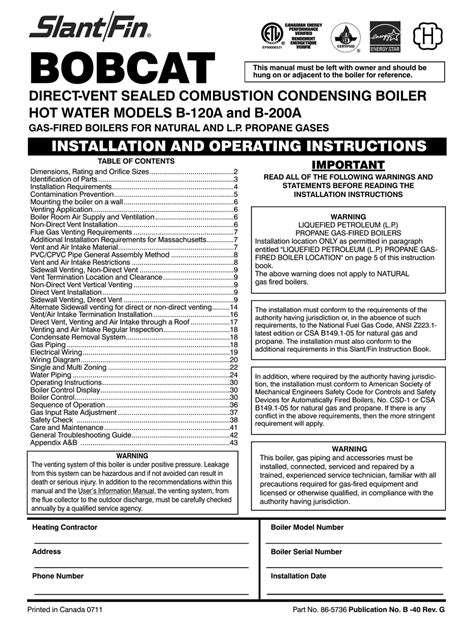 Slant Fin B 120a Installation And Operating Instructions Manual Pdf Download Manualslib
