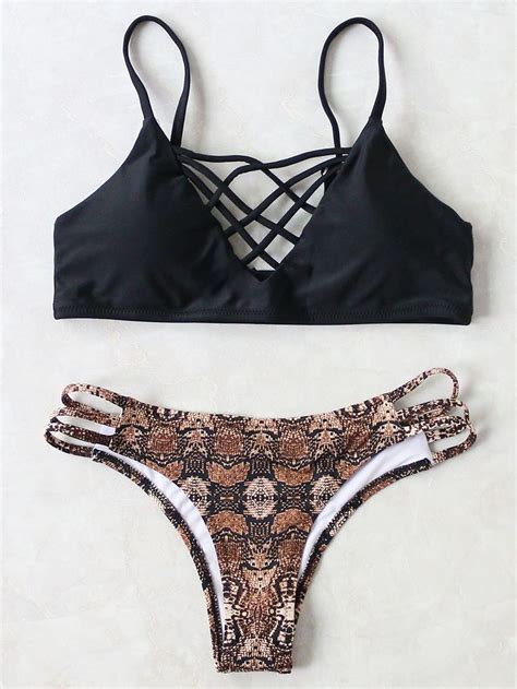 Shop Leopard Criss Cross Sexy Bikini Set Online Shein Offers Leopard