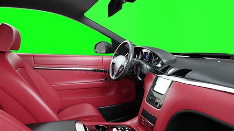 Red Leather Interior of Luxury Black Sport Car. Green Screen Footage. Realistic 4K Animation ...