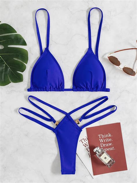 Bañador bikini con tanga triángulo con abertura Azul eléctrico Colombia