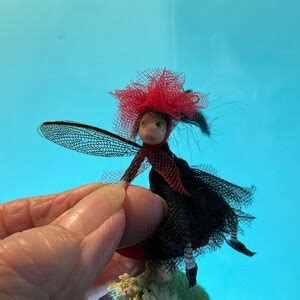 Ooak Poseable Super Tiny Pixie Fairy On A Red Dot Mushroom