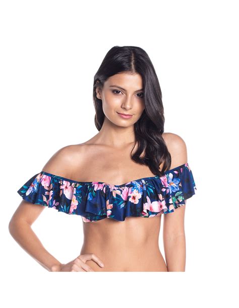 Bbs X Saha Bandeau Bikini Top Off Shoulder Top Cumbia Floral Night