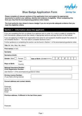 Fillable Online Blue Badge Application Form Please Complete All