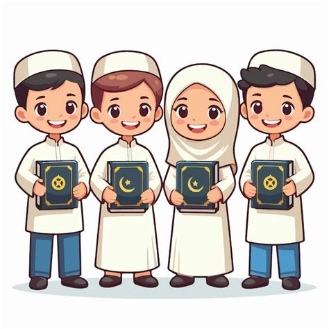 Vector Cute Crian As Mu Ulmanas Ramadan Em Desenho Animado Estilo Plano