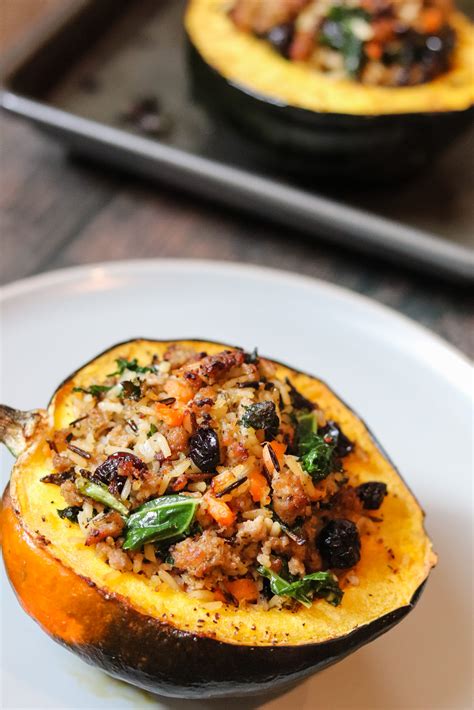 Sausage And Wild Rice Stuffed Acorn Squash Caviar And Cupcakes