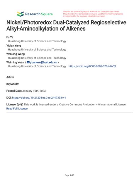 PDF Nickel Photoredox Dual Catalyzed Regioselective Alkyl