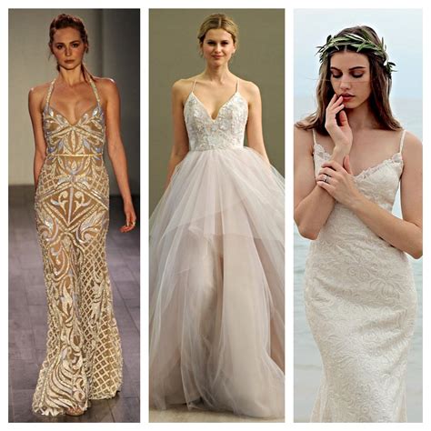 Left two dresses are by Hayley Paige (courtesy of The Knot) and the