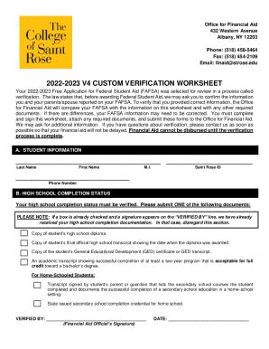 Fillable Online V Custom Verification Worksheet Fax Email