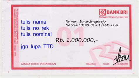 Contoh Slip Penarikan Bank Bri Homecare