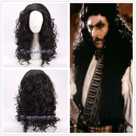 Free Shipping Pirate Wig Captain Hook Long Black Curly Cosplay Wig