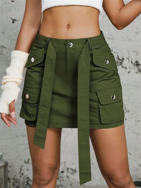 Saia Carga Bolso Com Aba Com Cinto Cargo Skirt Cargo Pants Women Outfit Womens Fashion Work