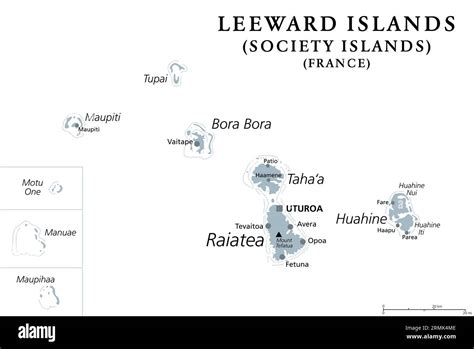 Leeward Islands Gray Political Map Western Part Of The Society