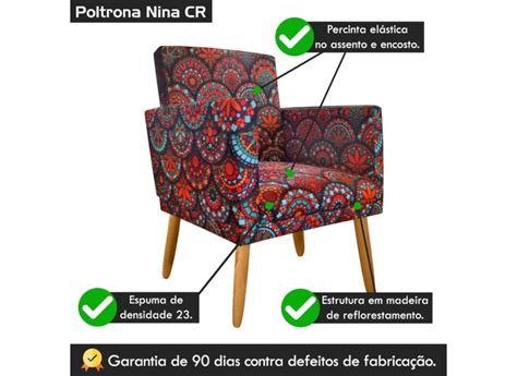 Poltrona Cadeira Decorativa Nina Encosto Alto Rodapé Mandala o