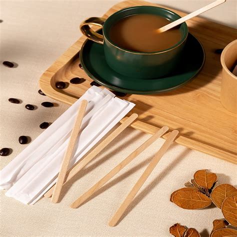 Disposable Paper Wrapped Wooden Coffee Stir Sticks Wood Tea Beverage